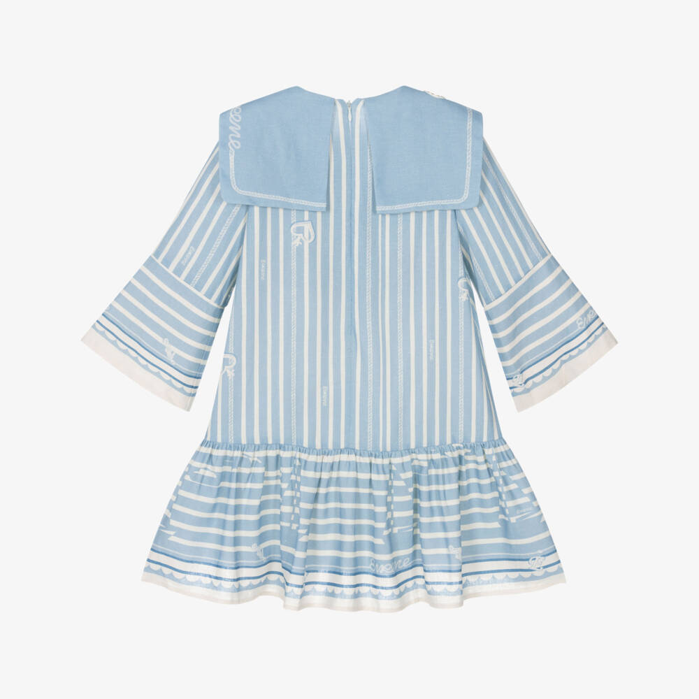 EIRENE-فستان مقلم بتصميم بحري لون أزرق وأبيض للبنات | Childrensalon