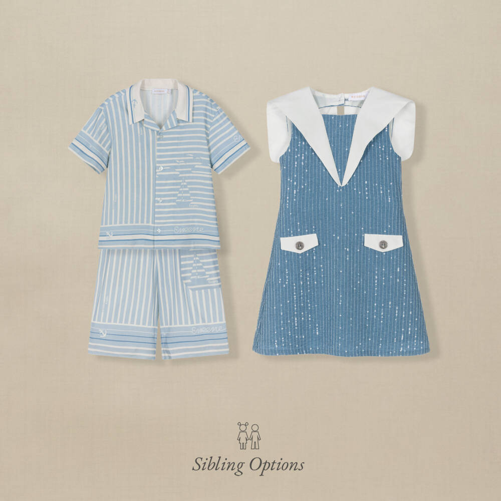 EIRENE-Girls Blue Sequinned Sailor Dress | Childrensalon