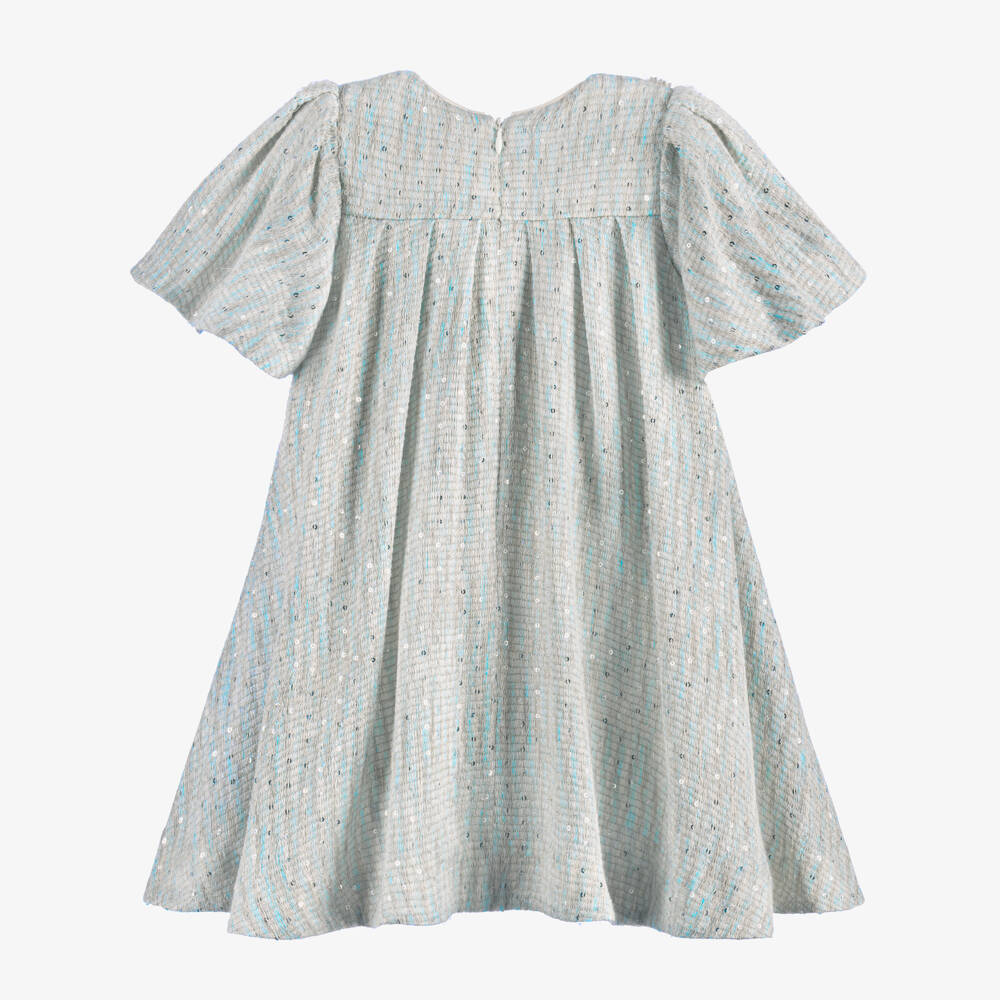 EIRENE-Girls Blue & Silver Sequinned Dress | Childrensalon