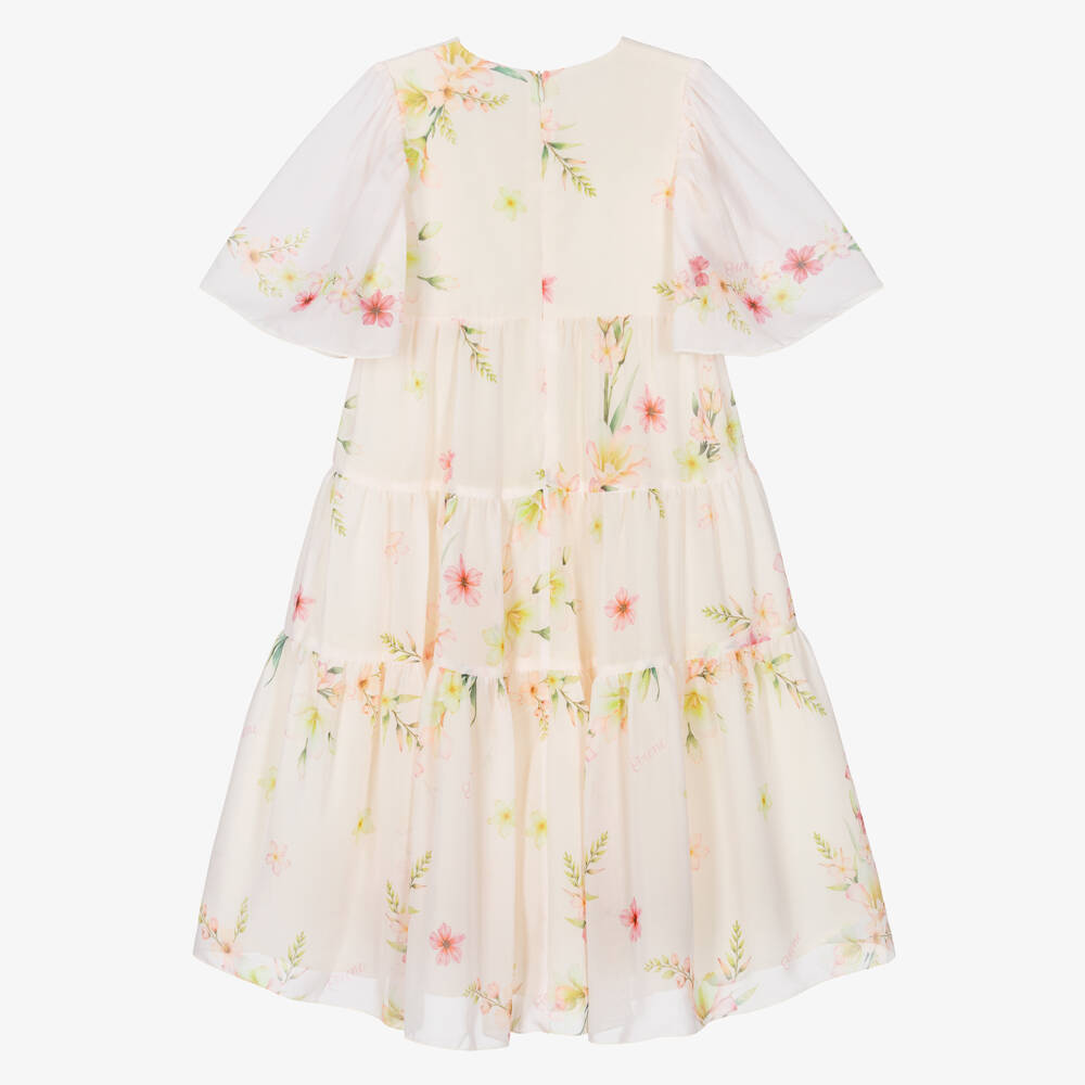 EIRENE-Girls Blush Pink Floral Chiffon Midi Dress | Childrensalon