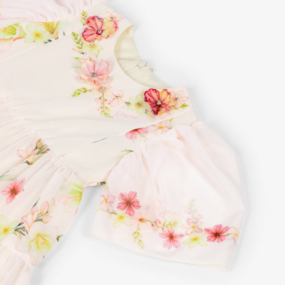 EIRENE-Girls Blush Pink Floral Chiffon Midi Dress | Childrensalon