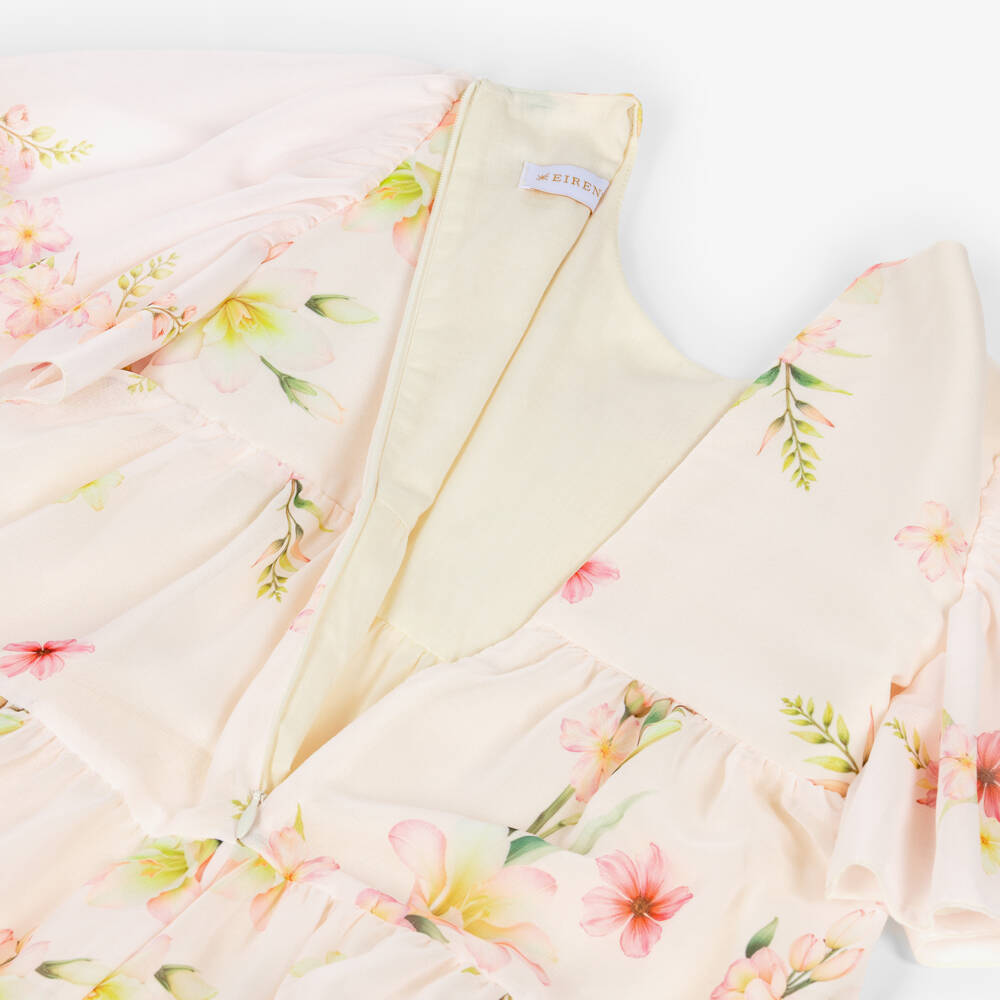 EIRENE-Girls Blush Pink Floral Chiffon Midi Dress | Childrensalon