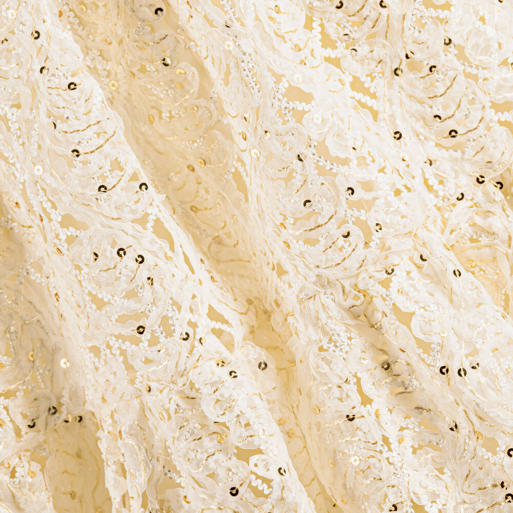 EIRENE-Girls Champagne Gold Embroidered Tulle Dress | Childrensalon