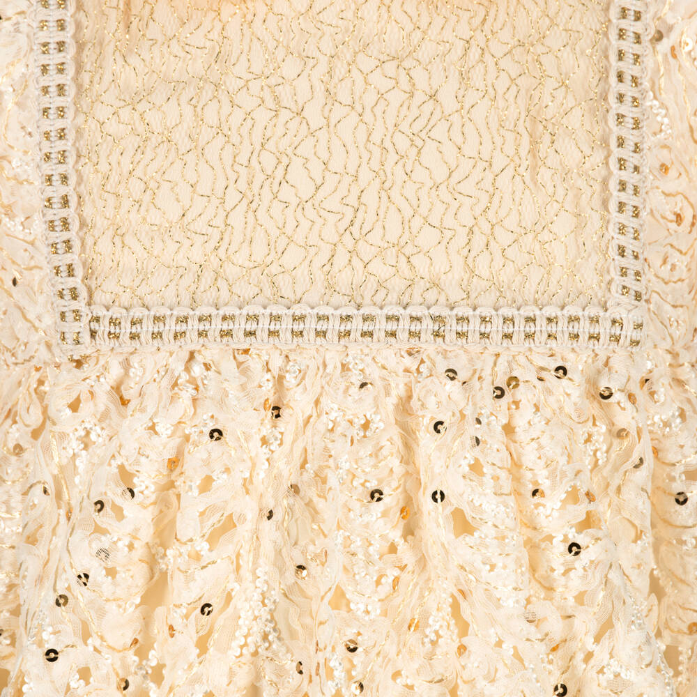 EIRENE-Girls Champagne Gold Embroidered Tulle Dress | Childrensalon