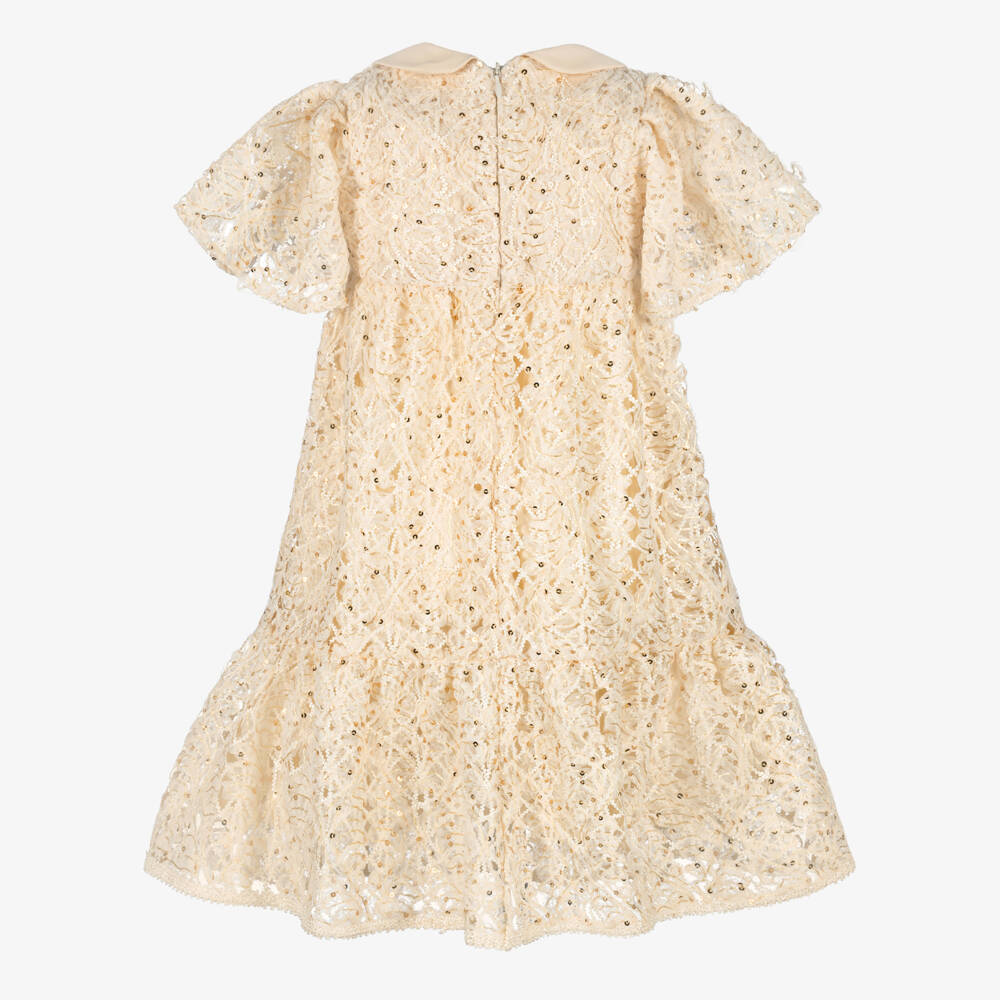 EIRENE-Girls Champagne Gold Embroidered Tulle Dress | Childrensalon
