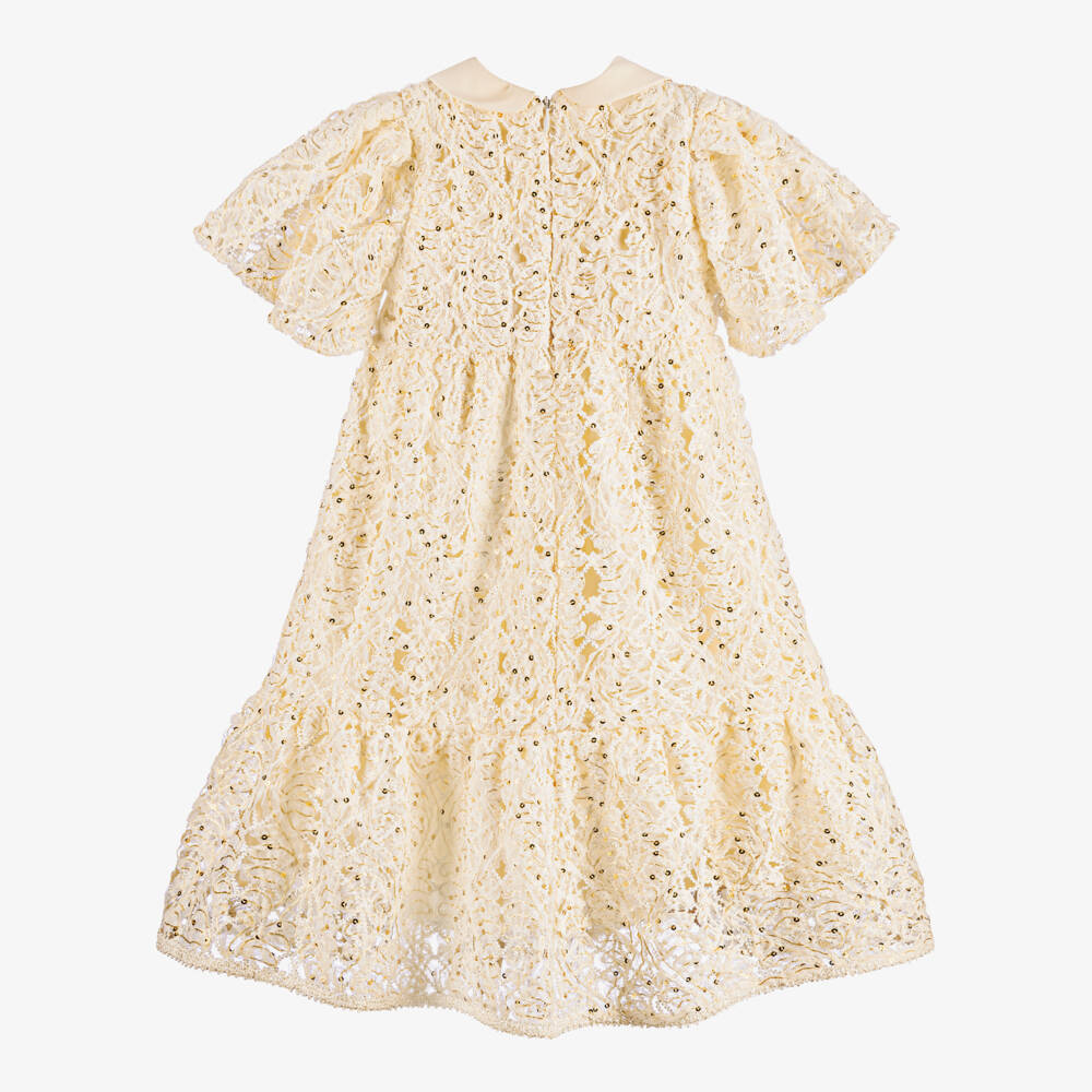 EIRENE-Girls Champagne Gold Embroidered Tulle Dress | Childrensalon