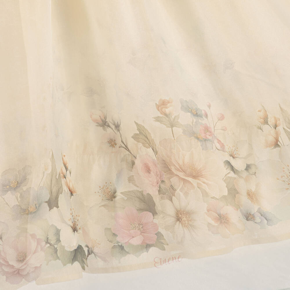 EIRENE-Girls Cream Organza Floral Dress with Oversized Collar | Childrensalon