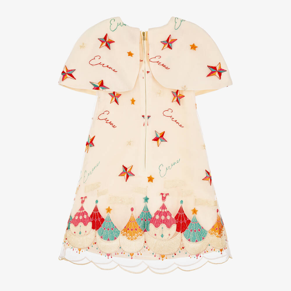 EIRENE-Girls Festive Ivory Organza Dress with Cape Collar | Childrensalon
