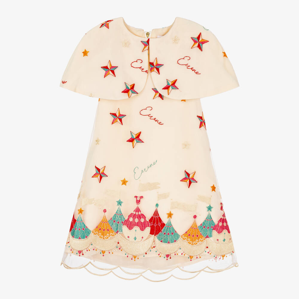 EIRENE-Girls Festive Ivory Organza Dress with Cape Collar | Childrensalon