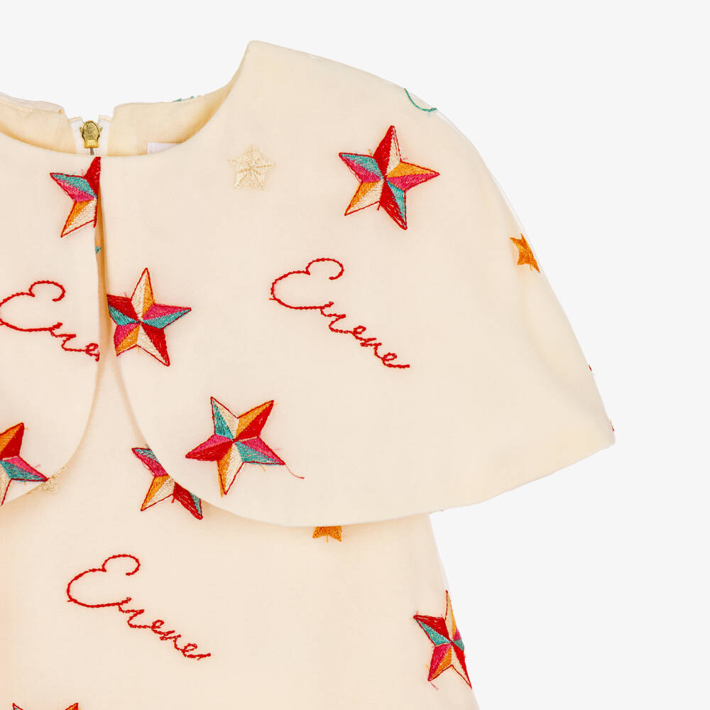 EIRENE-Girls Festive Ivory Organza Dress with Cape Collar | Childrensalon