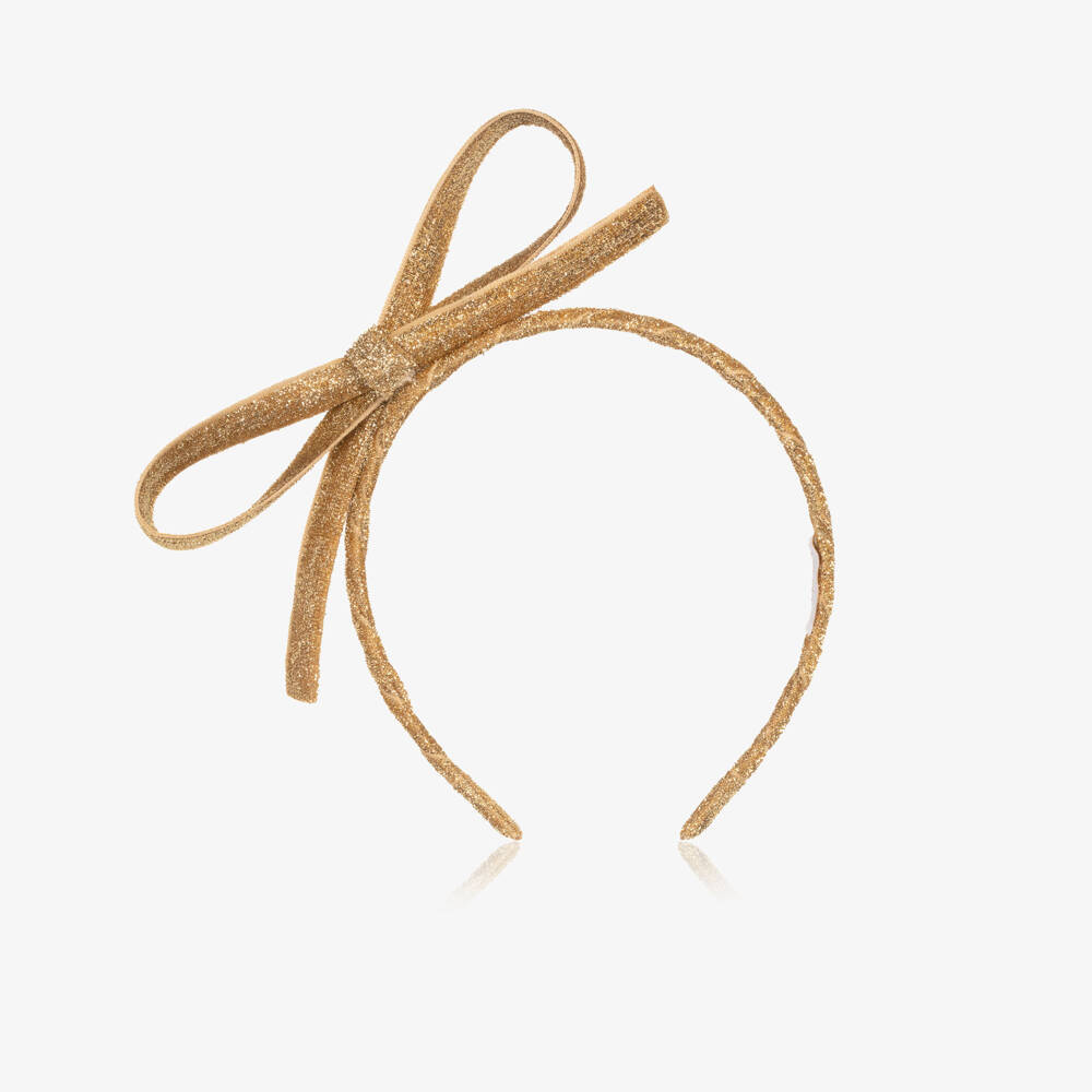 EIRENE-Girls Glittery Gold Bow Hairband | Childrensalon