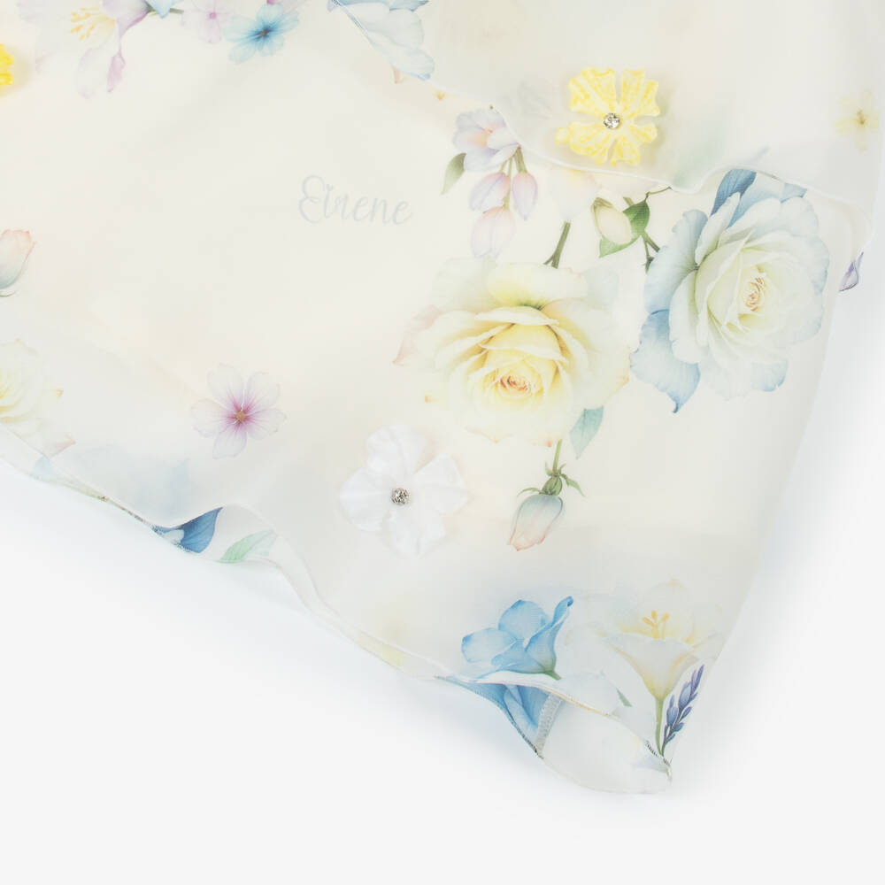 EIRENE-Girls Ivory & Blue Floral Print Organza Dress | Childrensalon