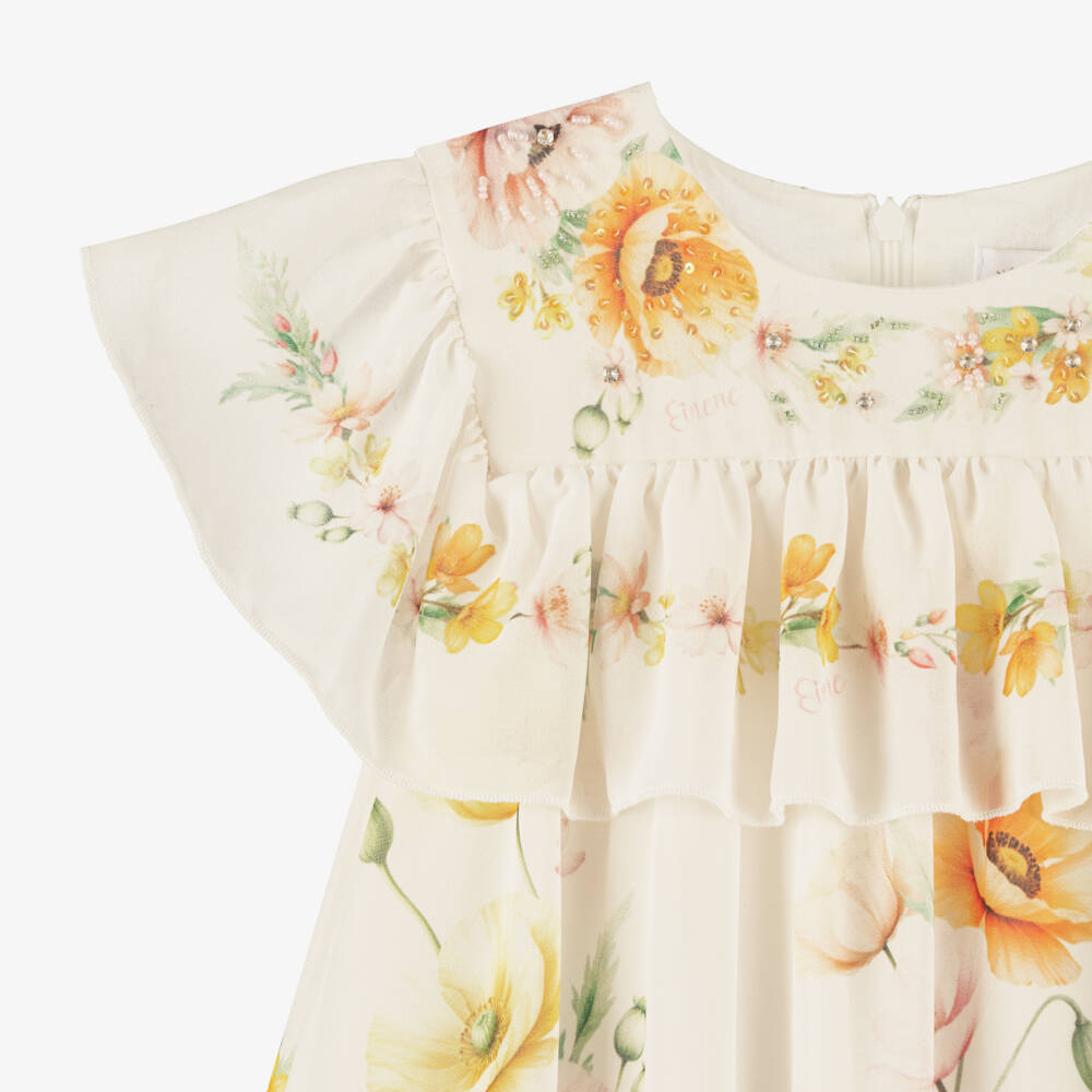 EIRENE-Girls Ivory Chiffon Floral Print Ruffle Dress | Childrensalon