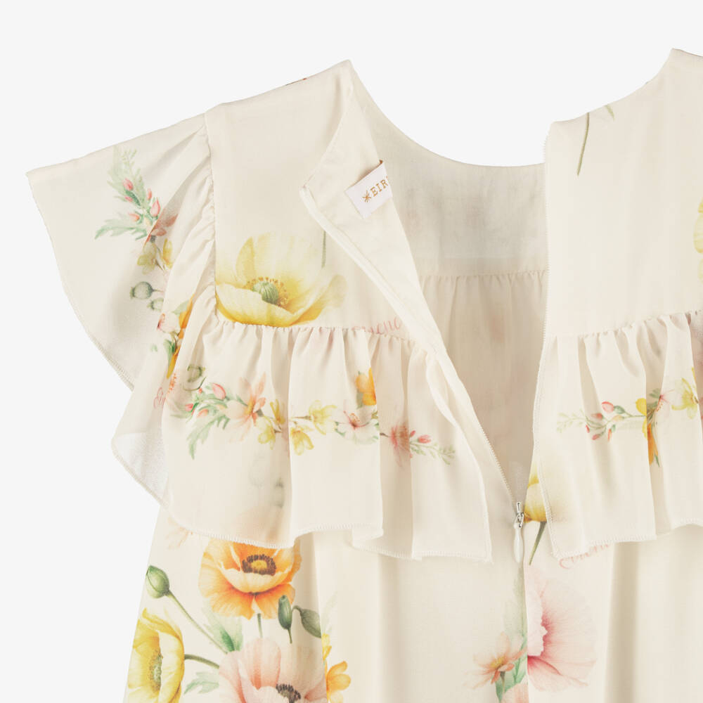 EIRENE-Girls Ivory Chiffon Floral Print Ruffle Dress | Childrensalon