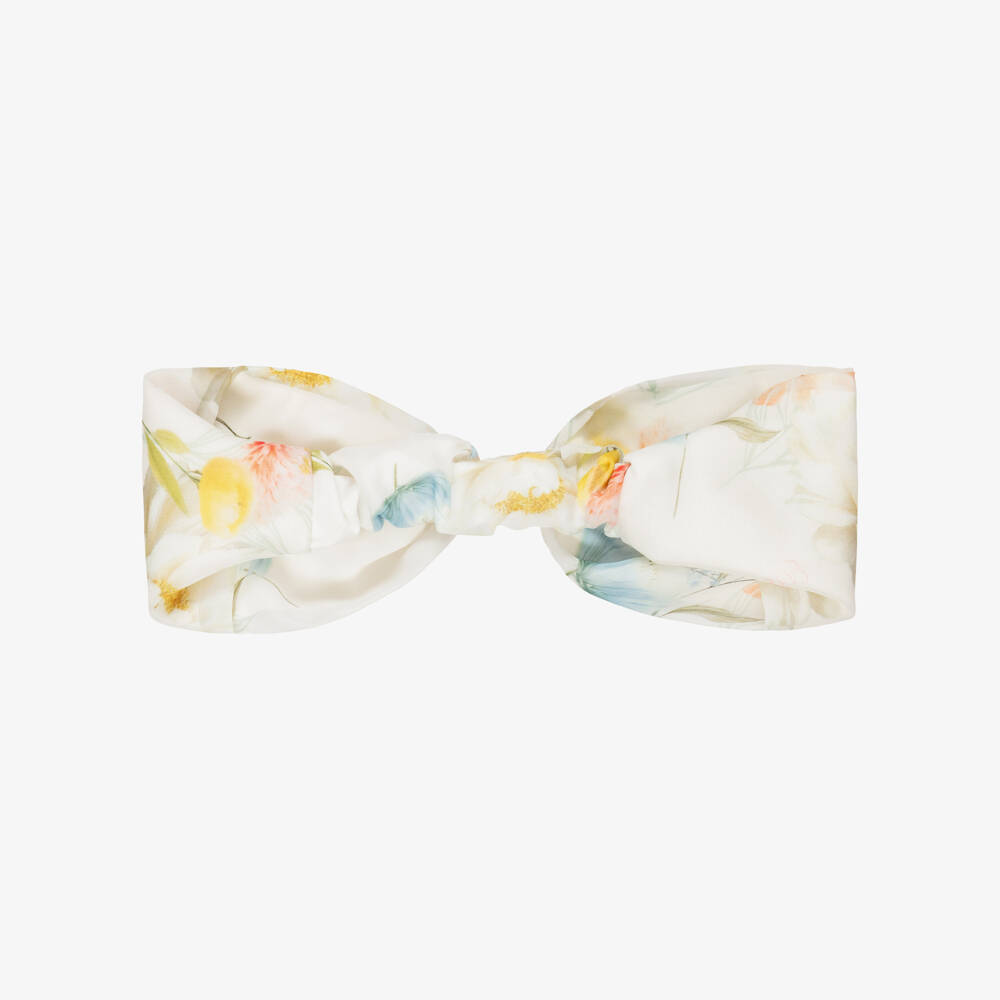 EIRENE-Girls Ivory Chiffon Headband with Pastel Floral Print | Childrensalon