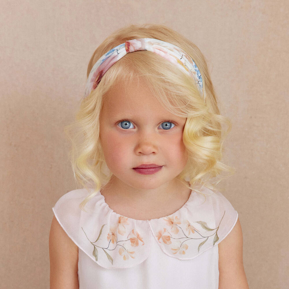 EIRENE-Girls Ivory Chiffon Headband with Pastel Floral Print | Childrensalon