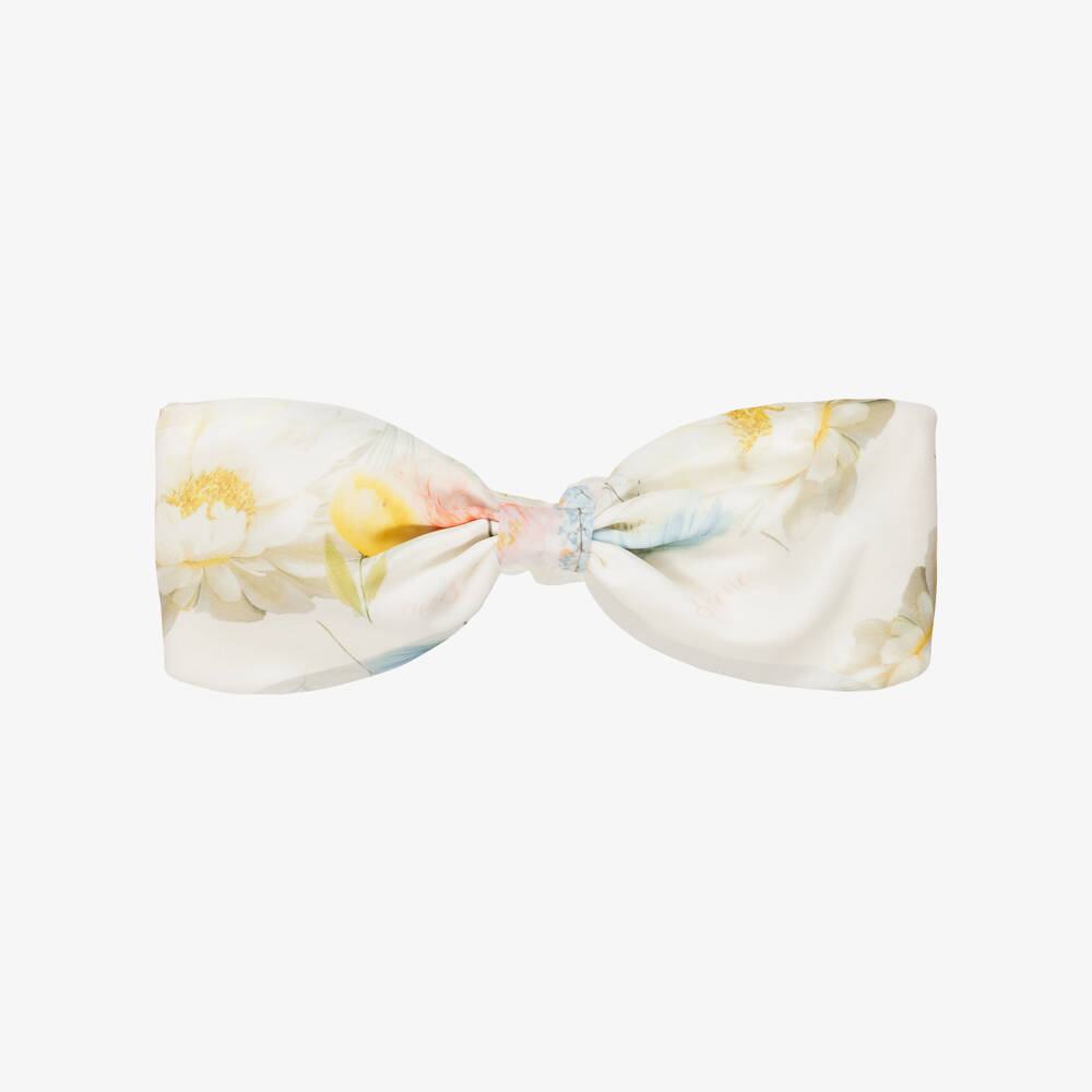 EIRENE-Girls Ivory Chiffon Headband with Pastel Floral Print | Childrensalon