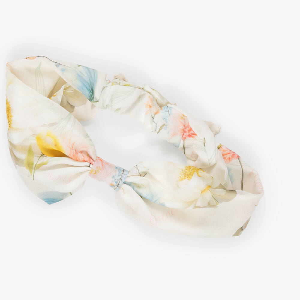 EIRENE-Girls Ivory Chiffon Headband with Pastel Floral Print | Childrensalon