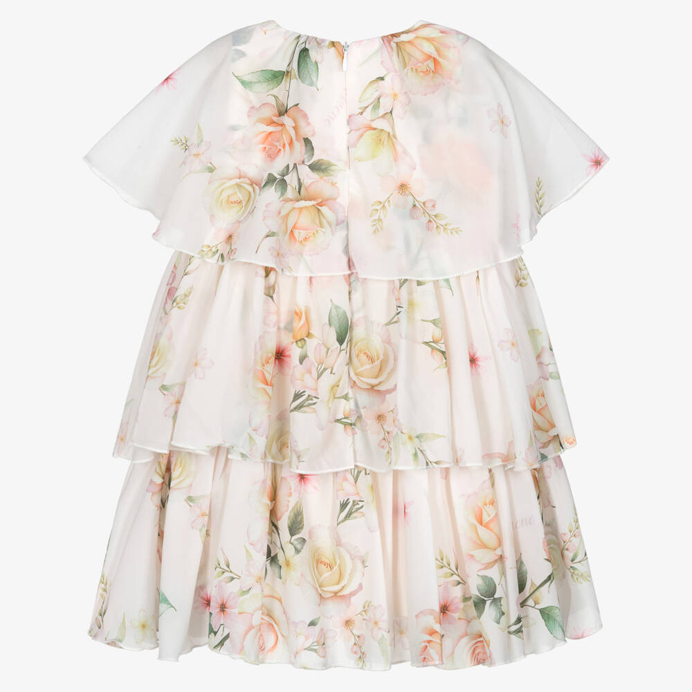 EIRENE-Girls Ivory Chiffon Layered Dress with Floral Print | Childrensalon