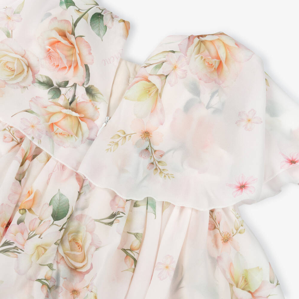 EIRENE-Girls Ivory Chiffon Layered Dress with Floral Print | Childrensalon