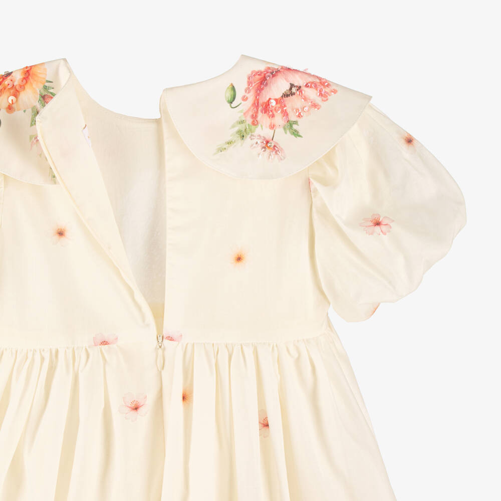 EIRENE-Girls Ivory Cotton Floral Print Dress | Childrensalon