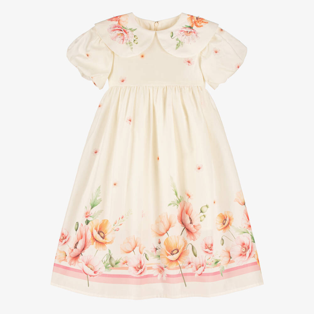 EIRENE-Girls Ivory Cotton Floral Print Dress | Childrensalon