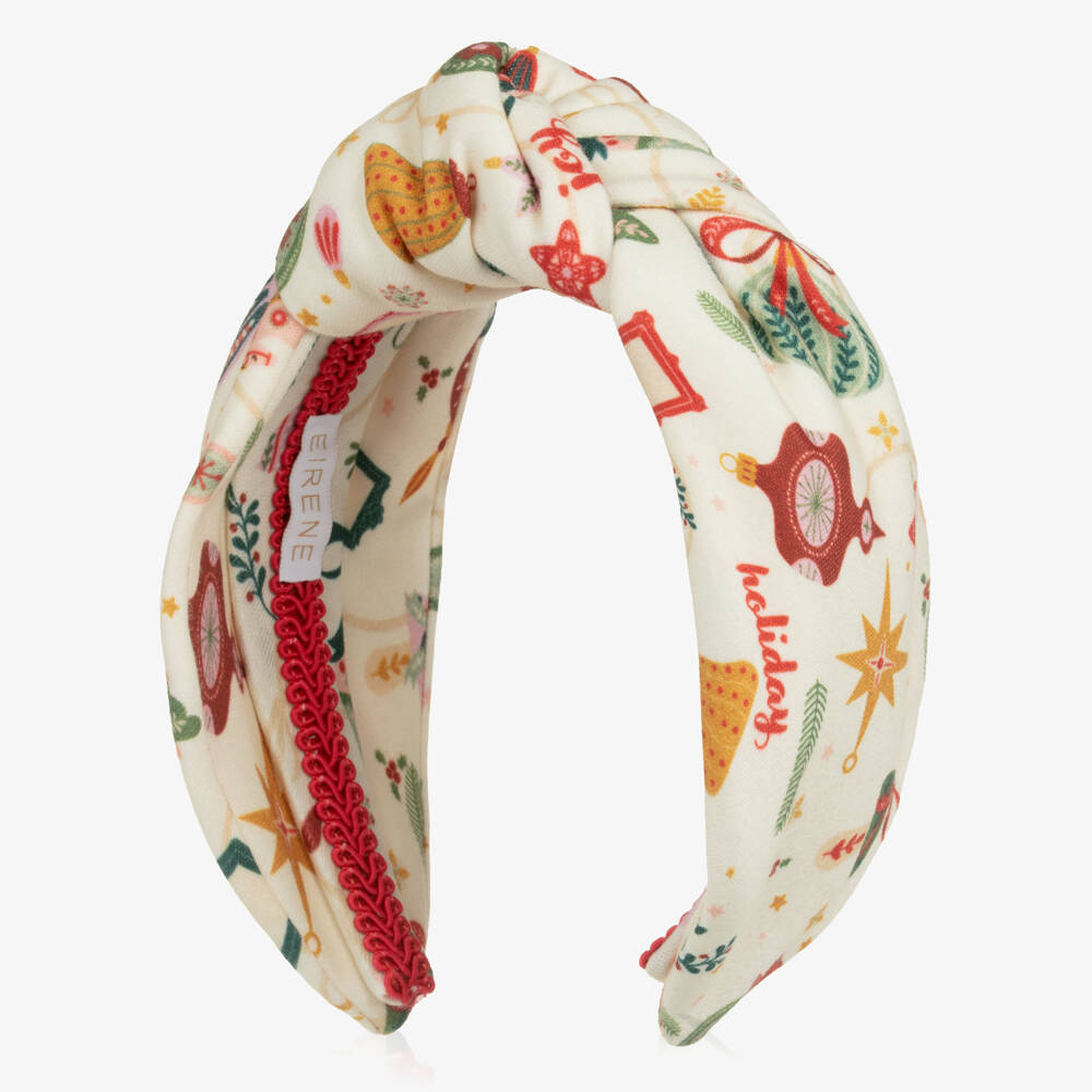 EIRENE-Girls Ivory Cotton Jersey Festive Print Hairband | Childrensalon