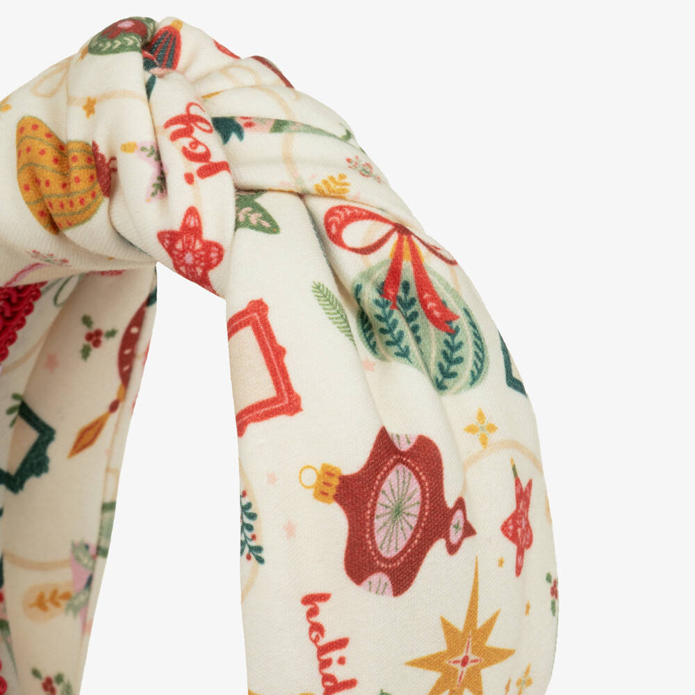 EIRENE-Girls Ivory Cotton Jersey Festive Print Hairband | Childrensalon