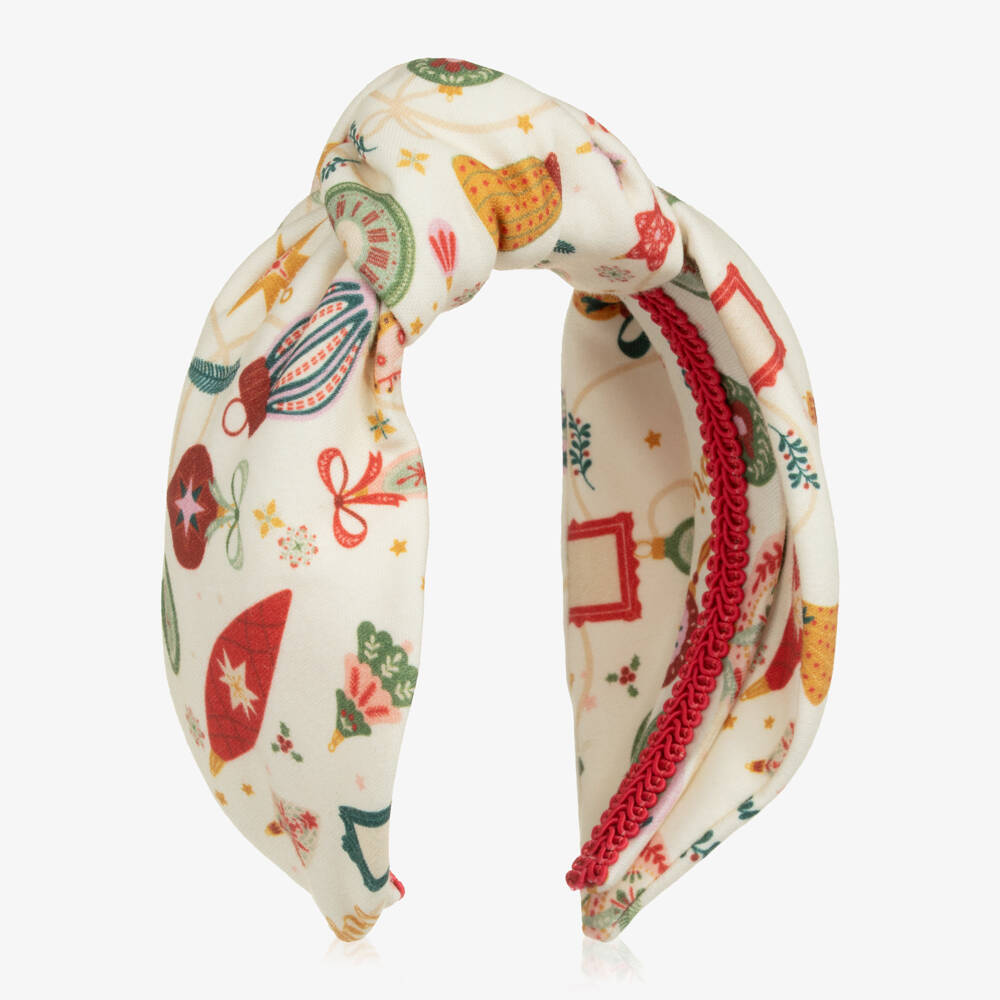 EIRENE-Girls Ivory Cotton Jersey Festive Print Hairband | Childrensalon