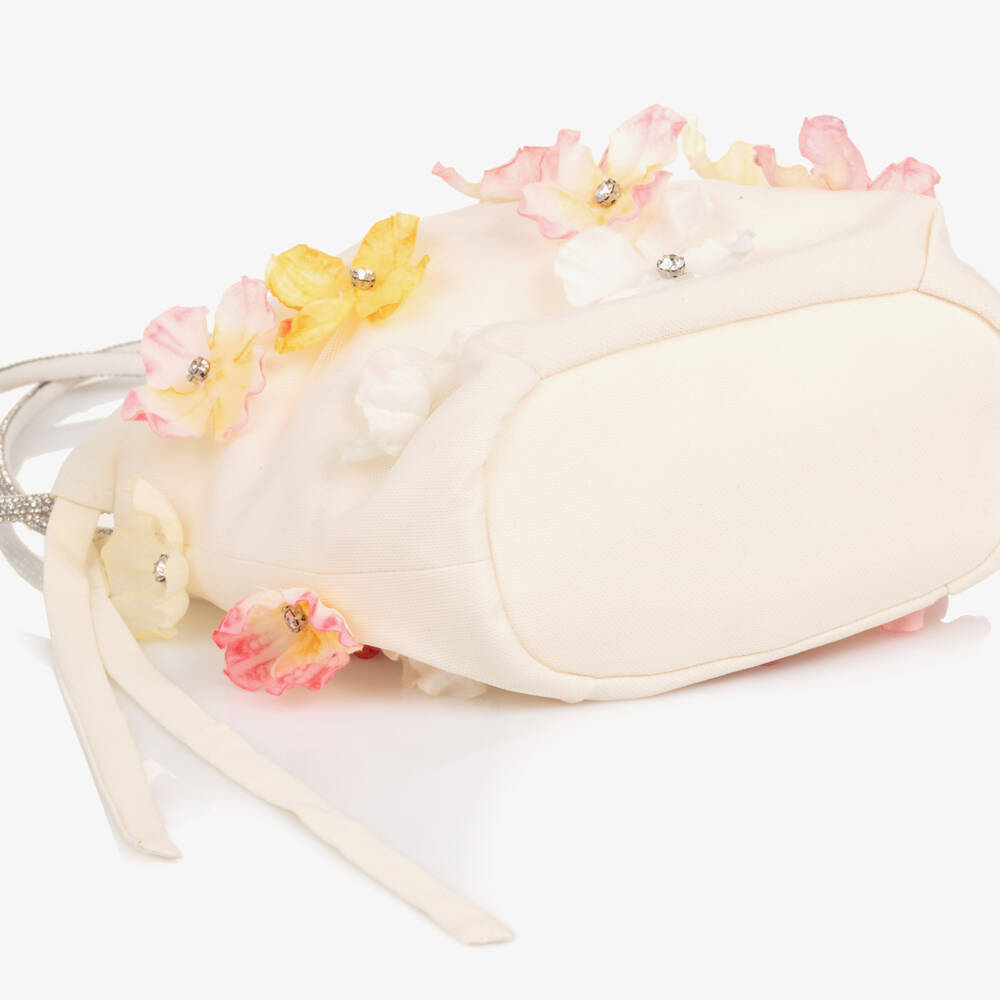 EIRENE-Girls Ivory Floral Handbag with Diamanté Handle (21cm) | Childrensalon