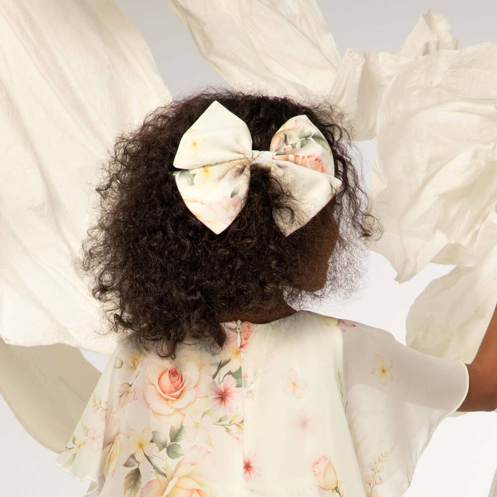 EIRENE-مشبك شعر مزين بفيونكة ونقشة ورود لون عاجي (17 سم) | Childrensalon