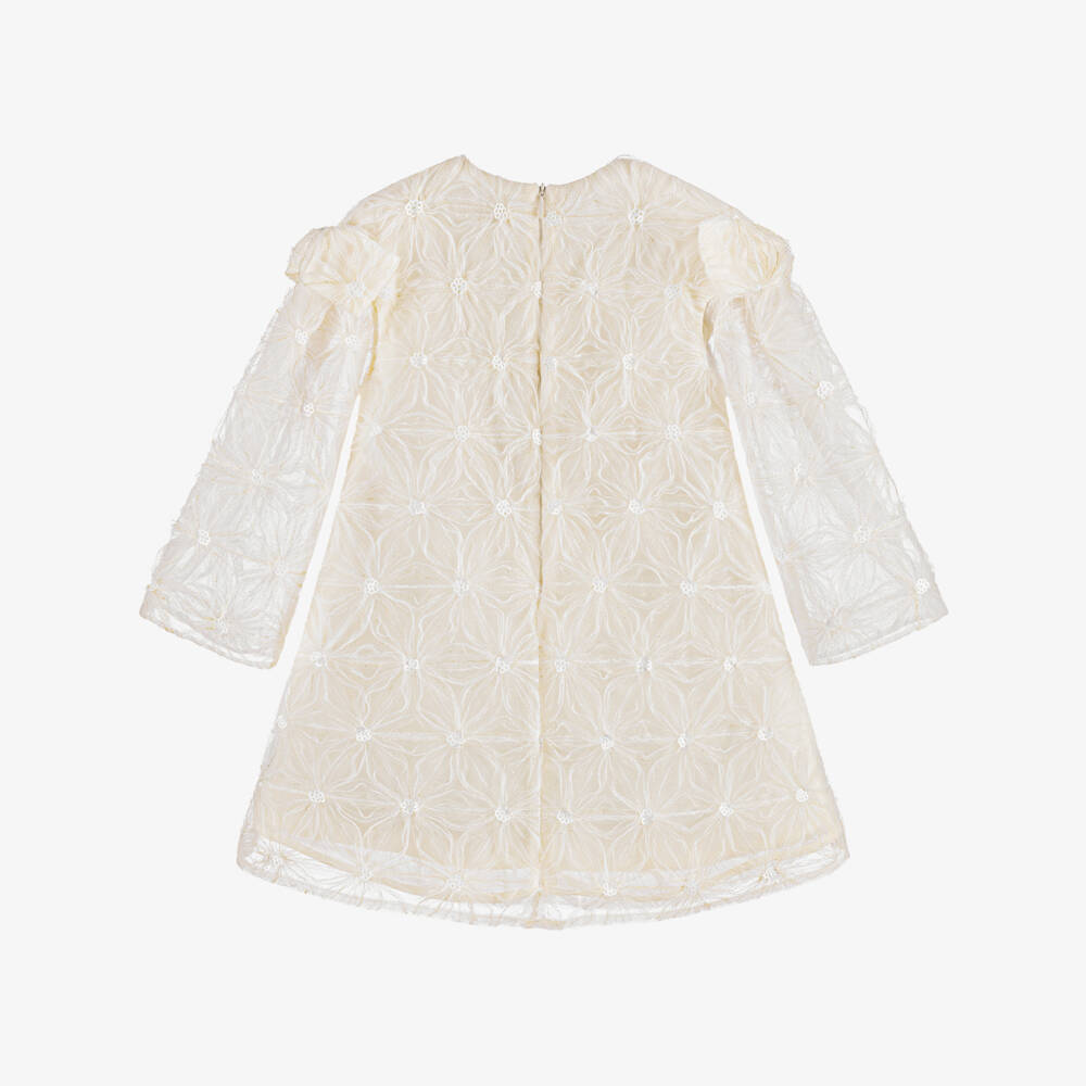 EIRENE-Girls Ivory Floral Tulle Dress with Sequins | Childrensalon
