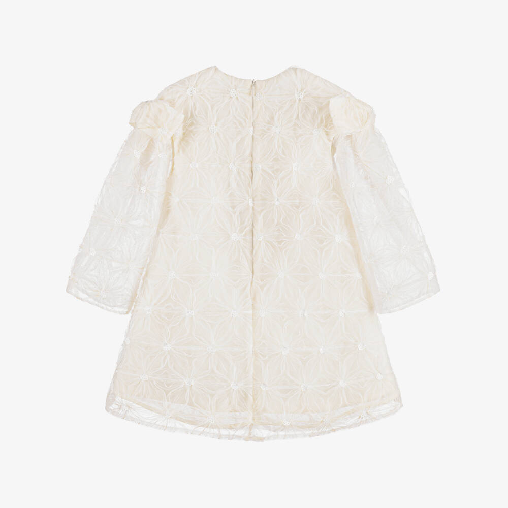 EIRENE-Girls Ivory Floral Tulle Dress with Sequins | Childrensalon