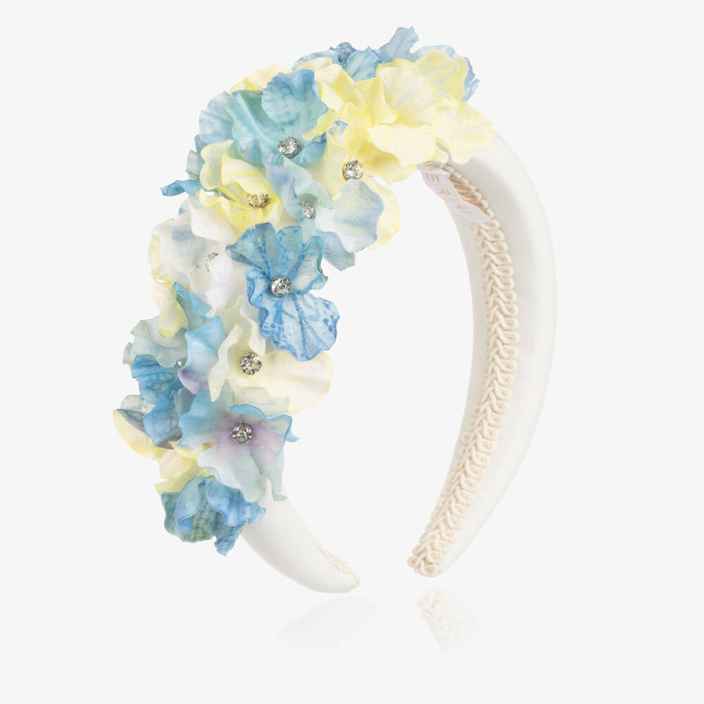 EIRENE-Girls Ivory Hairband with Blue & Yellow Flowers | Childrensalon