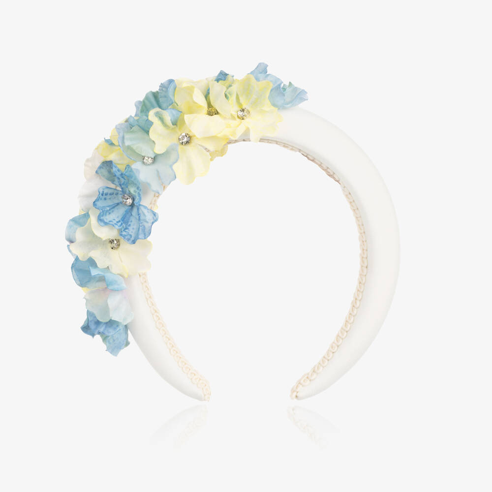 EIRENE-طوق شعر مزين بورود لون عاجي للبنات | Childrensalon