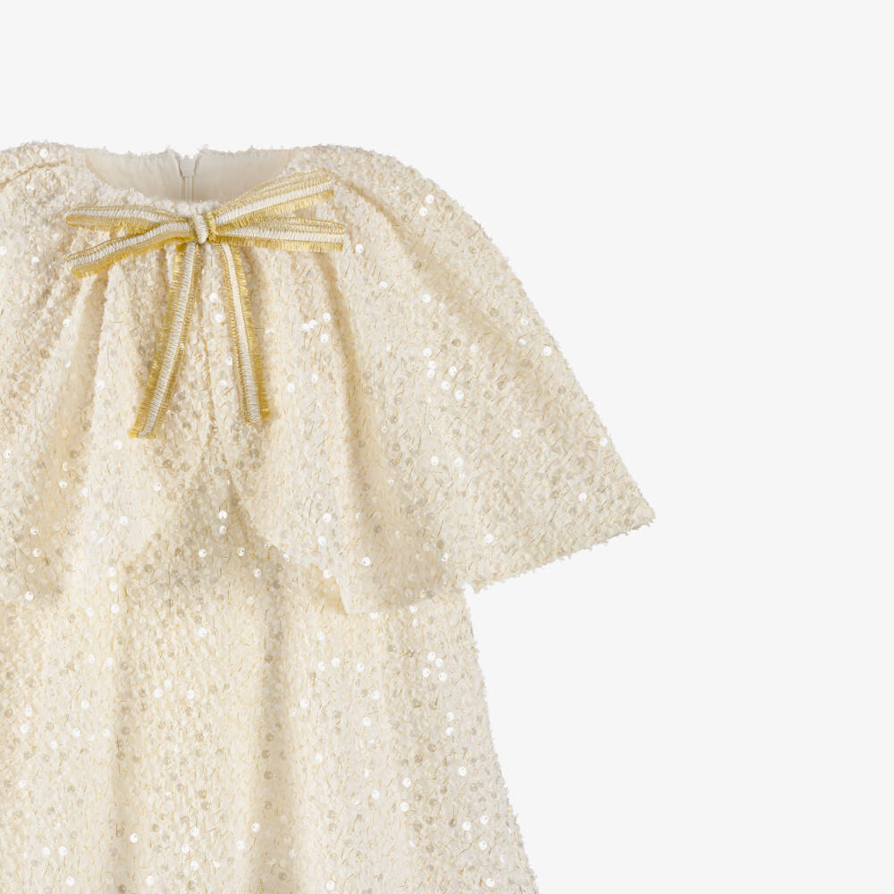 EIRENE-Платье кейп кремовое с пайетками для девочек | Childrensalon