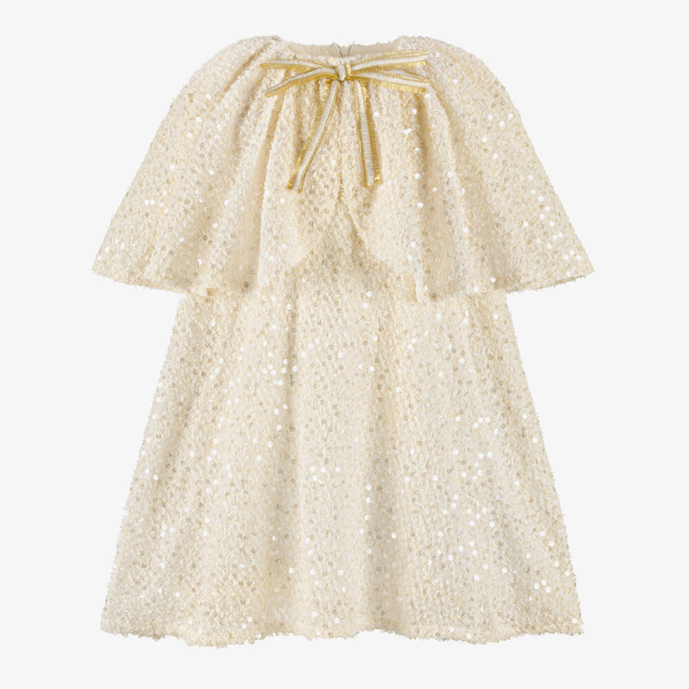 EIRENE-Платье кейп кремовое с пайетками для девочек | Childrensalon