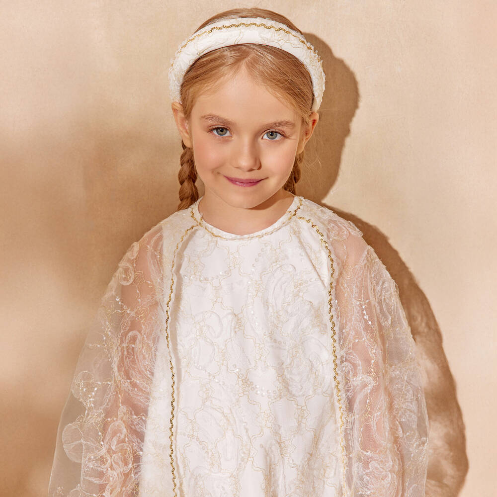 EIRENE-Girls Ivory Tulle Dress with Lace & Sequin Trims  | Childrensalon