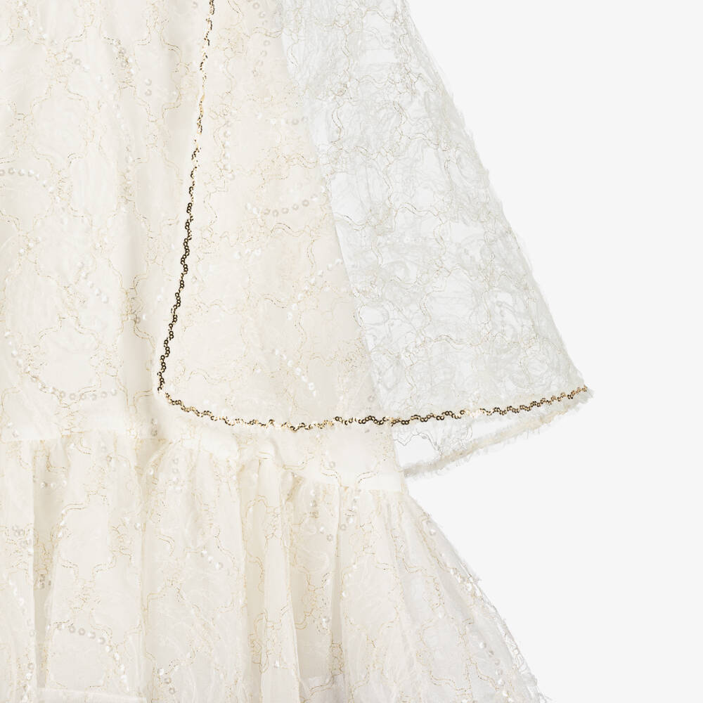 EIRENE-Girls Ivory Tulle Dress with Lace & Sequin Trims  | Childrensalon