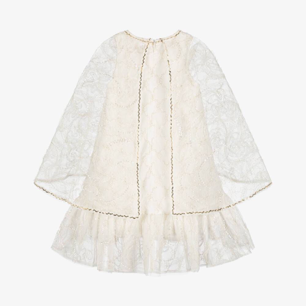 EIRENE-Girls Ivory Tulle Dress with Lace & Sequin Trims  | Childrensalon