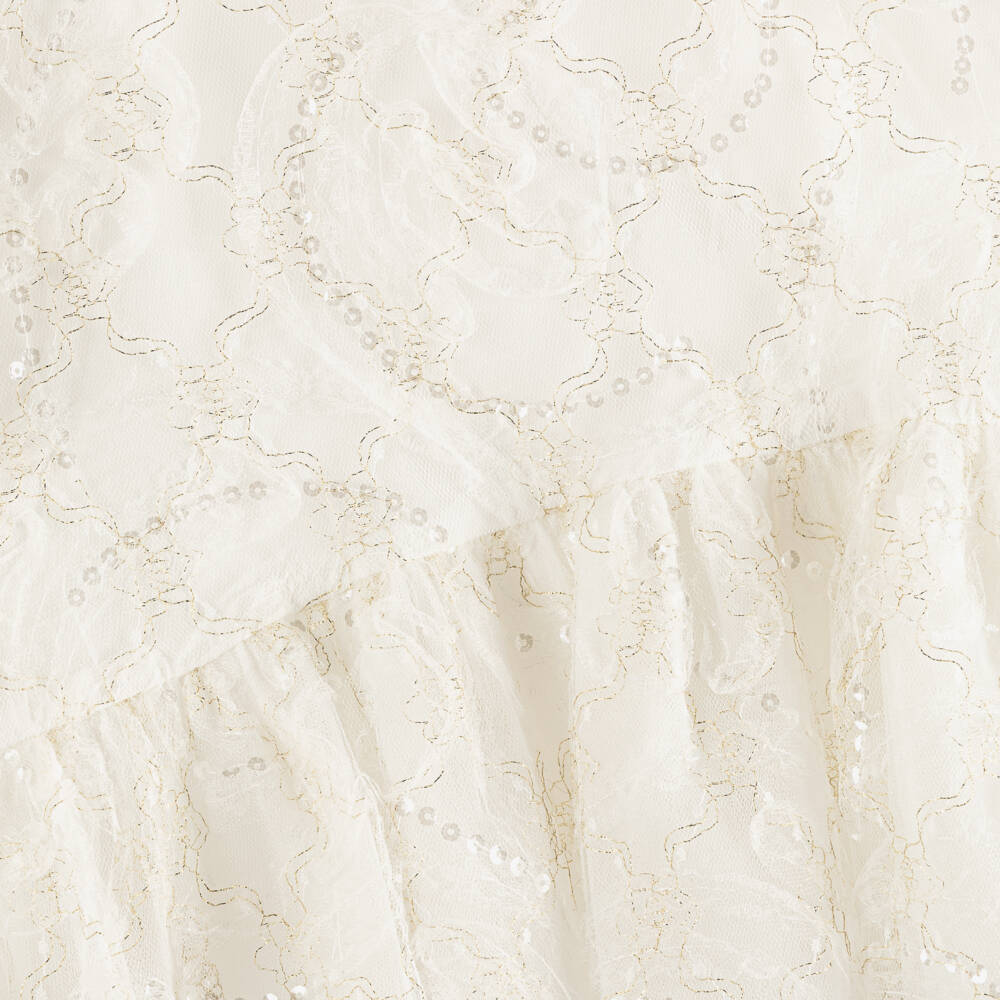EIRENE-Girls Ivory Tulle Dress with Lace & Sequin Trims  | Childrensalon