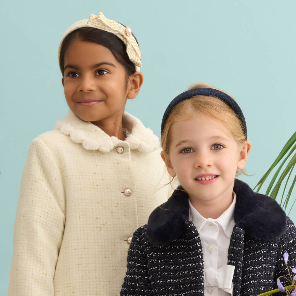 EIRENE-Girls Navy Blue Cotton Corduroy Hairband | Childrensalon