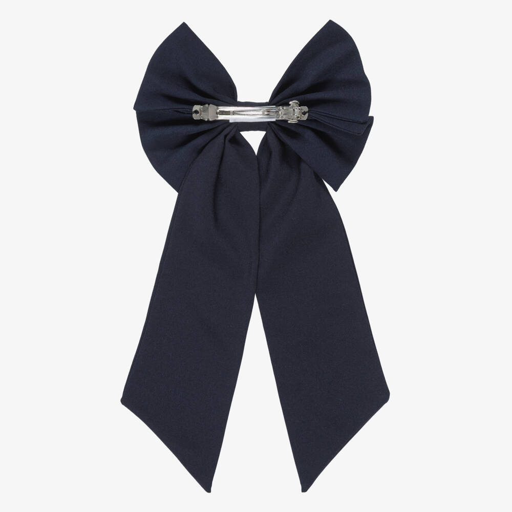 EIRENE-Girls Navy Blue Long Bow Hair Clip (15cm) | Childrensalon