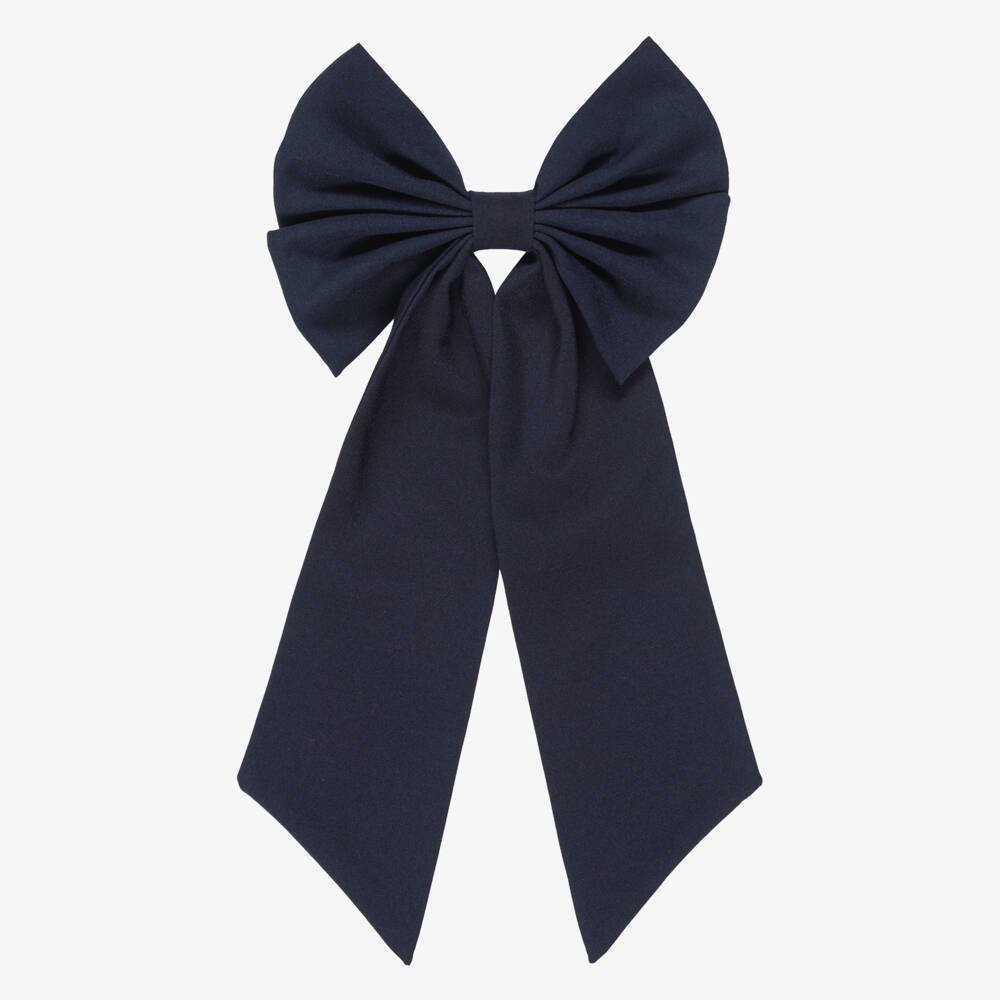 EIRENE-Girls Navy Blue Long Bow Hair Clip (15cm) | Childrensalon