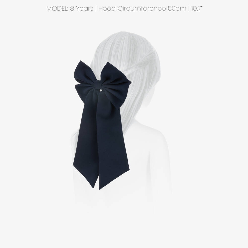 EIRENE-Girls Navy Blue Long Bow Hair Clip (15cm) | Childrensalon