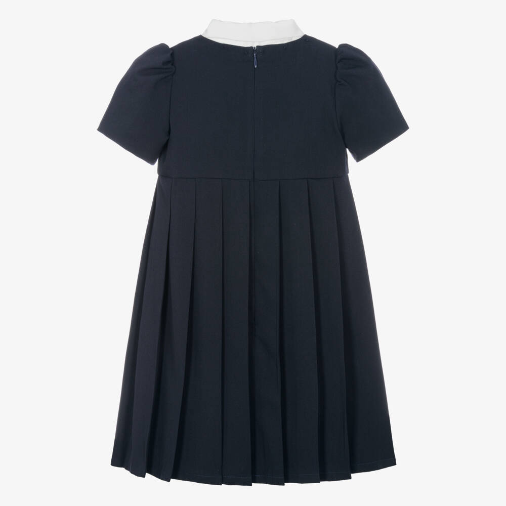 EIRENE-Girls Navy Blue Pleated Dress with Detachable Collar | Childrensalon