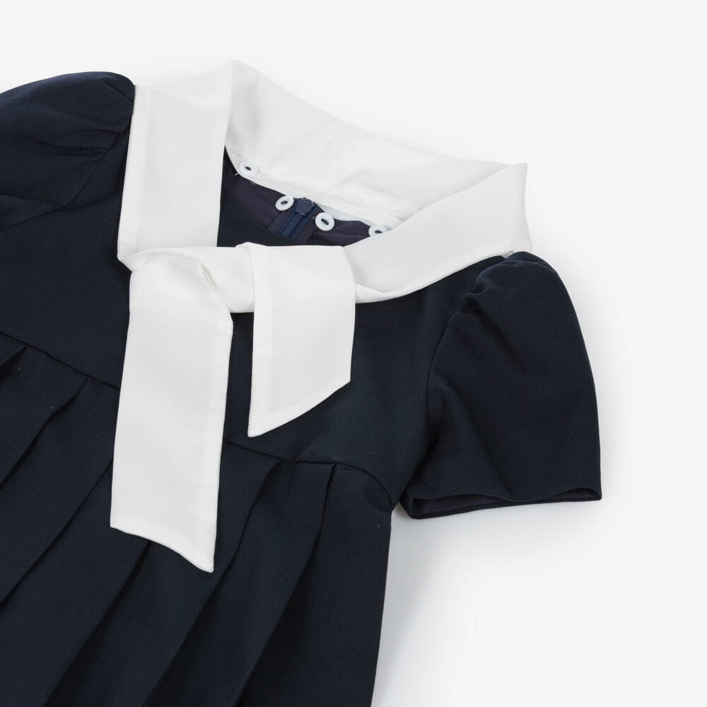 EIRENE-Girls Navy Blue Pleated Dress with Detachable Collar | Childrensalon