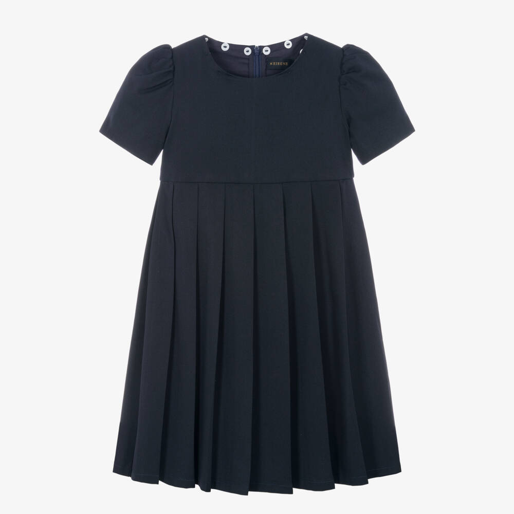 EIRENE-Girls Navy Blue Pleated Dress with Detachable Collar | Childrensalon
