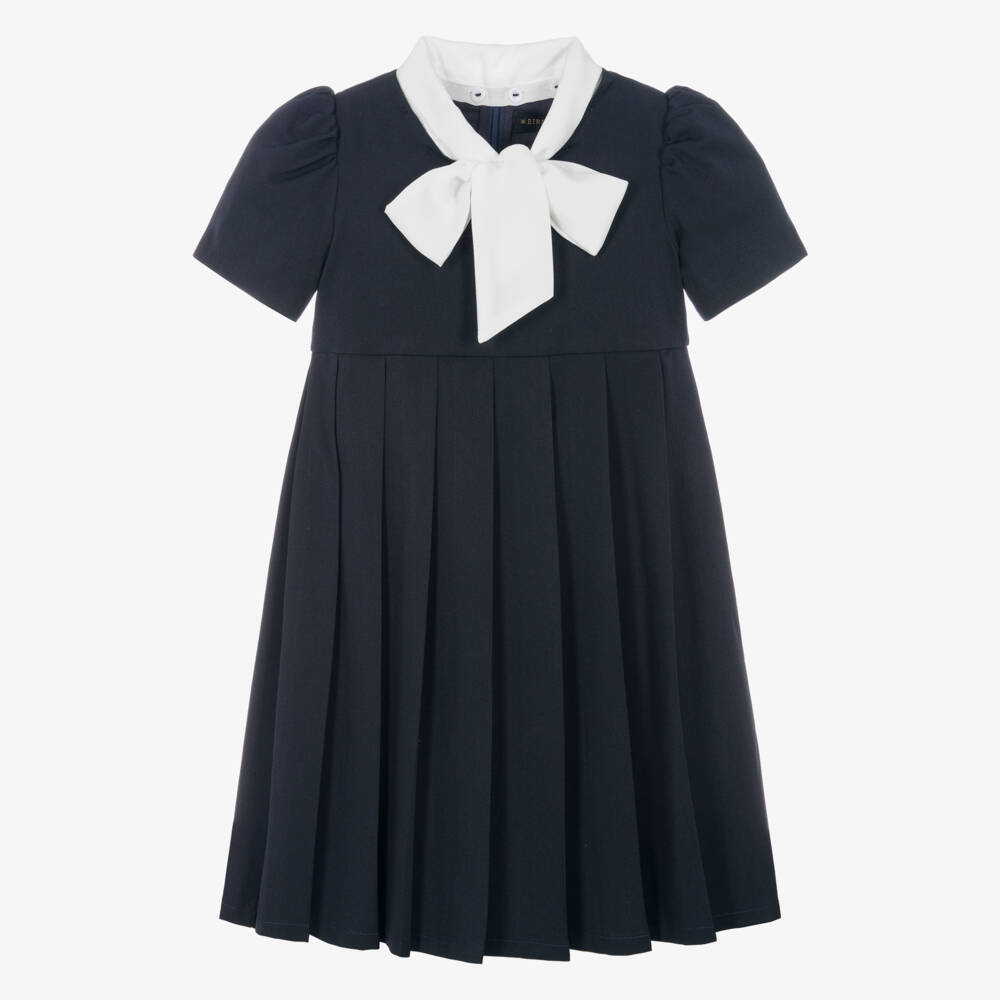 EIRENE-Girls Navy Blue Pleated Dress with Detachable Collar | Childrensalon