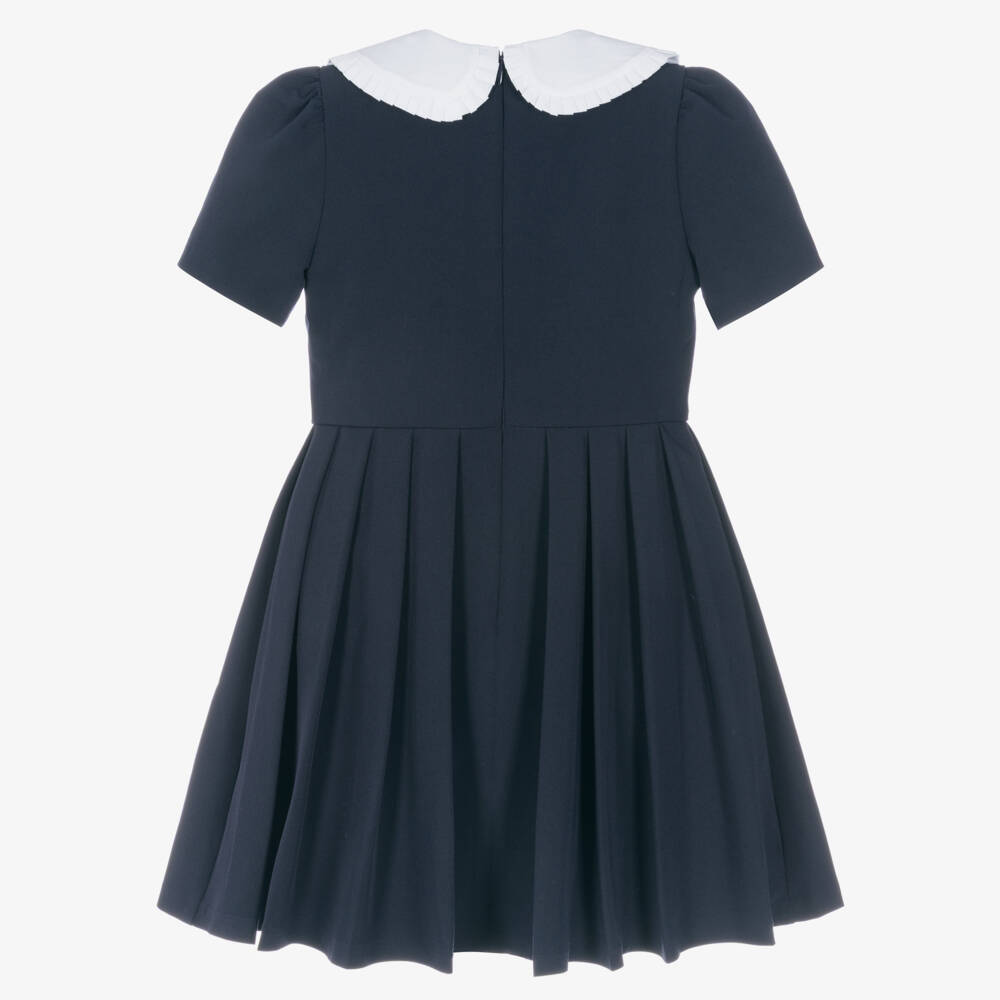 EIRENE-Girls Navy Blue Pleated Dress with White Collar | Childrensalon